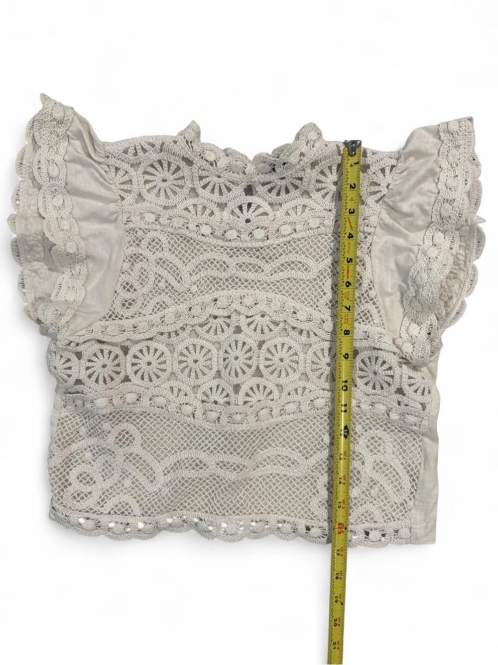 Anthropologie Ollari Dori Ruffle-Sleeve Crochet Top XS - Picture 6 of 10